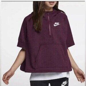 Nike Big Girl's Pullover Half Zip Fleece Poncho Bordeaux Red Purple Sz M Hoodie